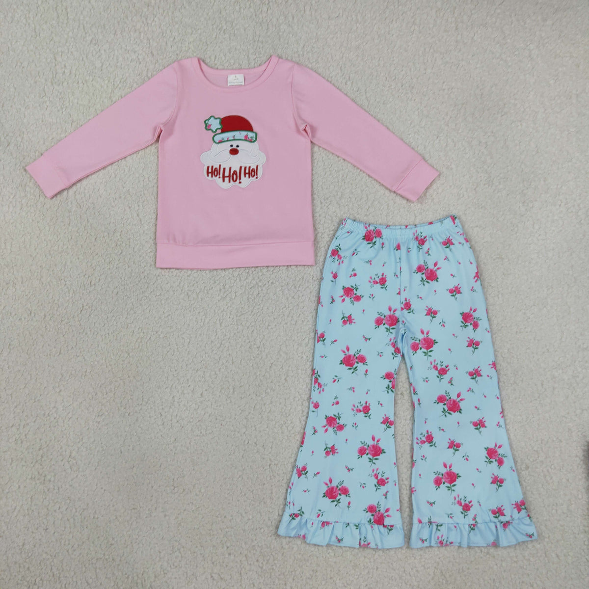 GLP3596 Embroidery Christmas Santa HOHOHO Flower Girls Set