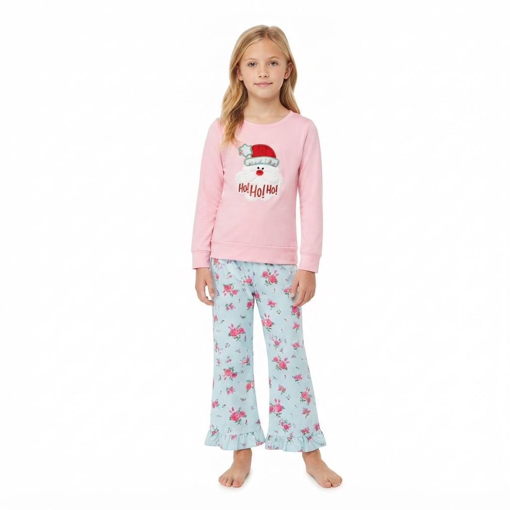 GLP3596 Embroidery Christmas Santa HOHOHO Flower Girls Set