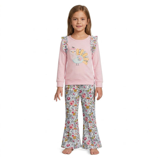 GLP3597 Embroidery Thanksgiving Day Turkey Flower Girls Set