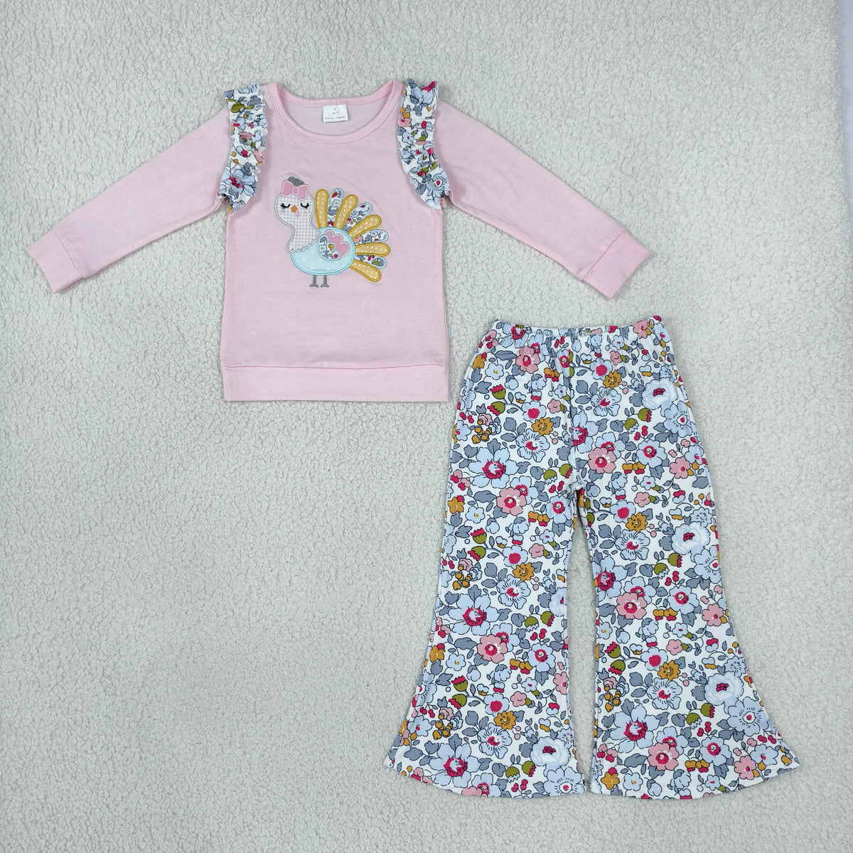 GLP3597 Embroidery Thanksgiving Day Turkey Flower Girls Set
