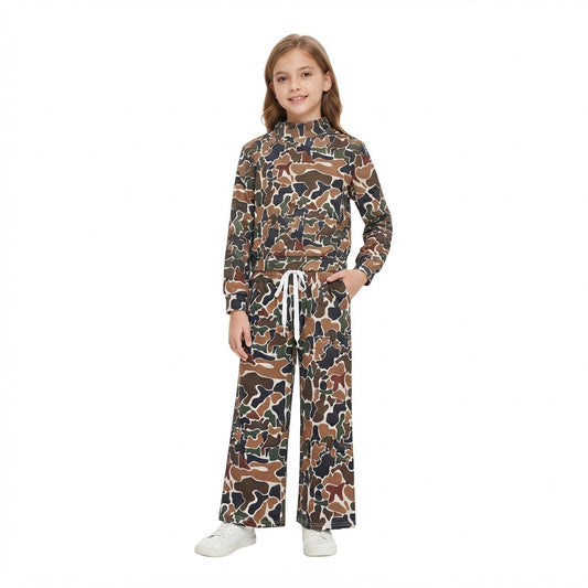 GLP3601 Hunting Camo Middle Neckline Yoga Girls Set