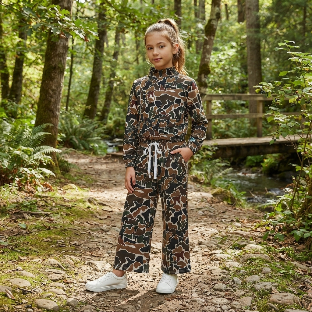 GLP3601 Hunting Camo Middle Neckline Yoga Girls Set