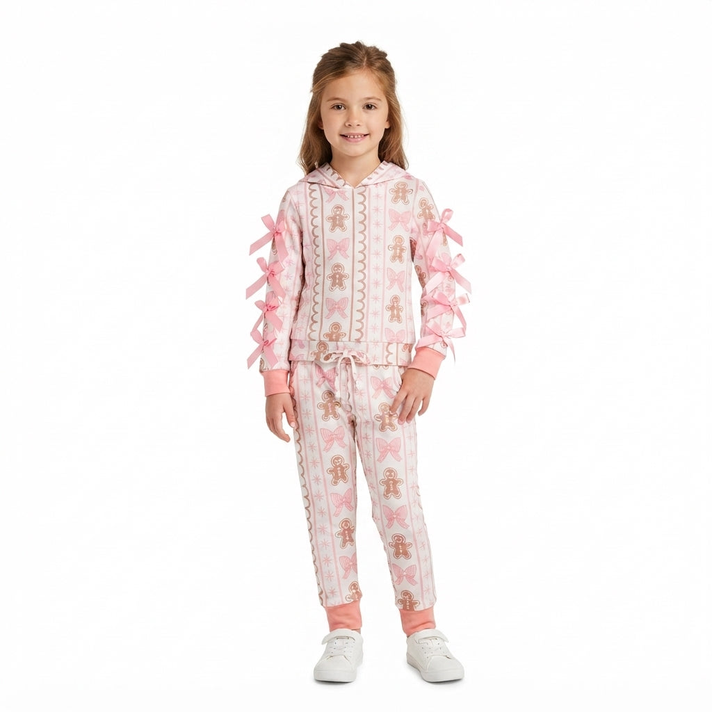 GLP3614 Christmas Gingerbread Bows Cute Girls Hoodie Outfits