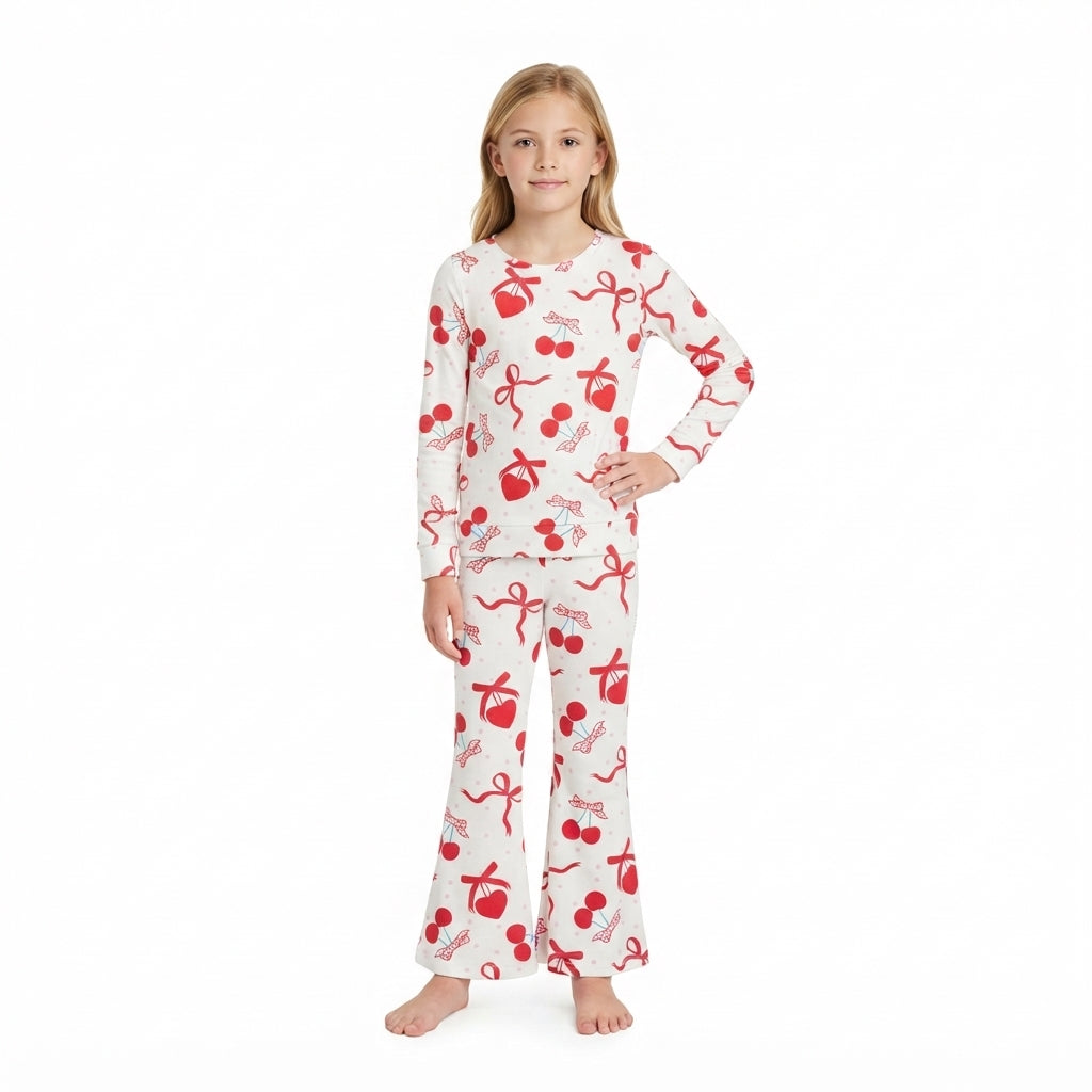 GLP3636 Valentine's Day Cherry Bows Red Ruffles Girls Set