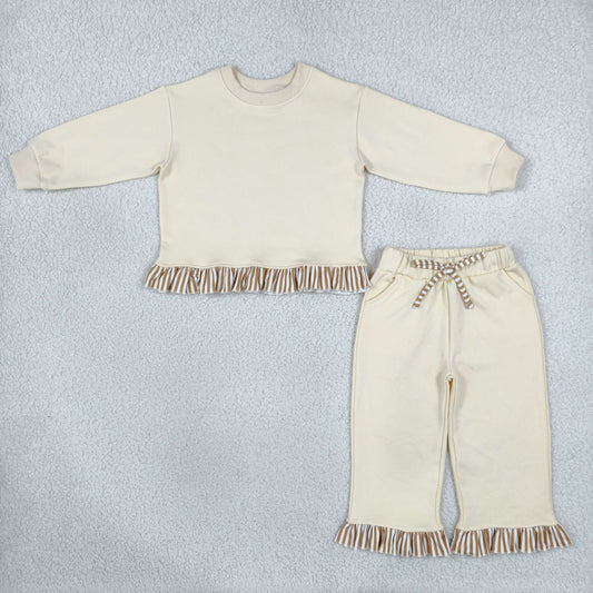 GLP3645 Solid Color Beige Thick Cotton Sweatshirt Girls Set