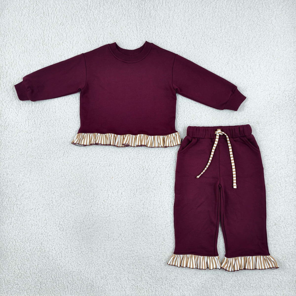 GLP3647 Solid Color Dark Red Thick Cotton Sweatshirt Girls Set