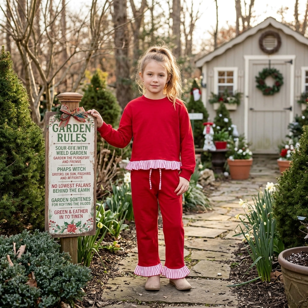GLP3648 Christmas Solid Color Cotton Girls Set