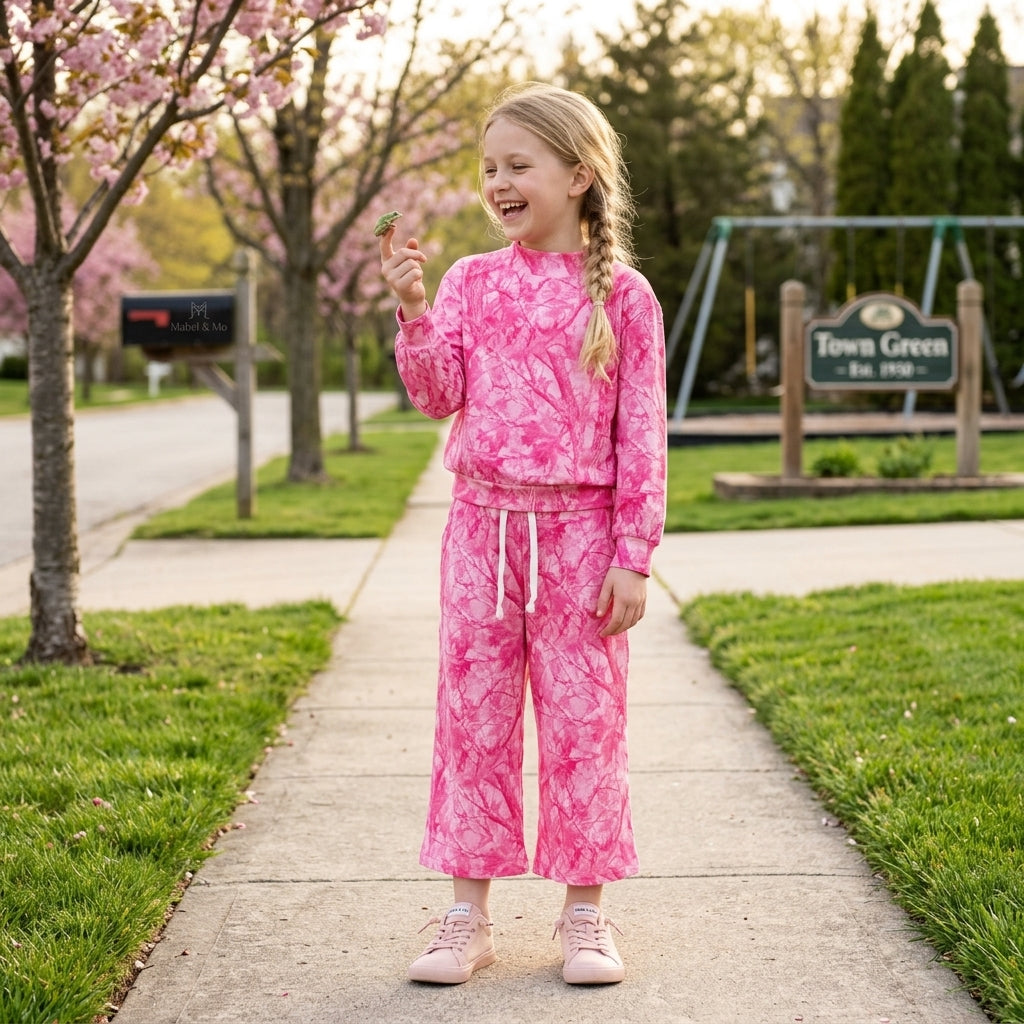 GLP3650 Hunting Leaves Rose Red Middle Neckline Girls Set