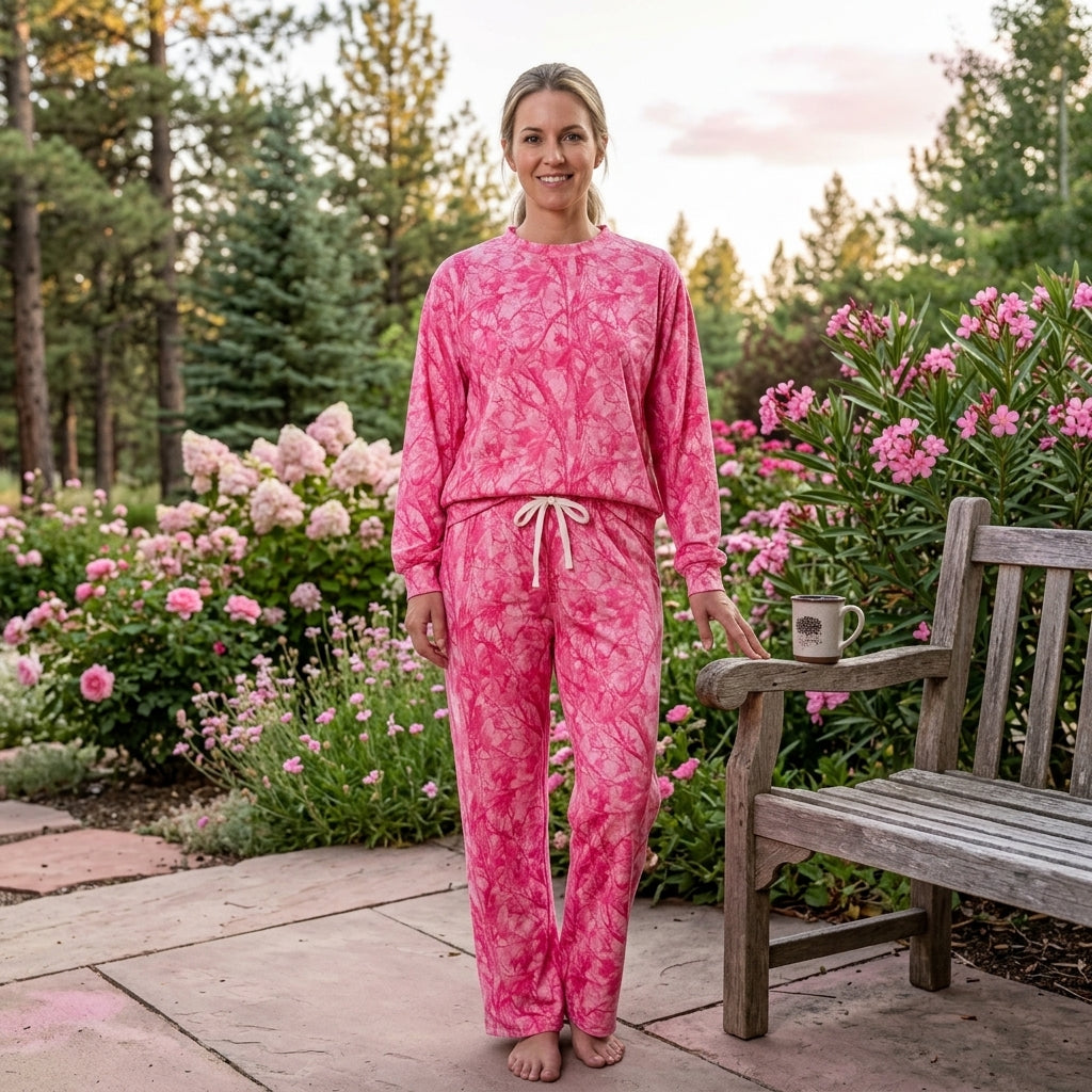 GLP3651 Hunting Leaves Rose Red Middle Neckline Adult Women's Set