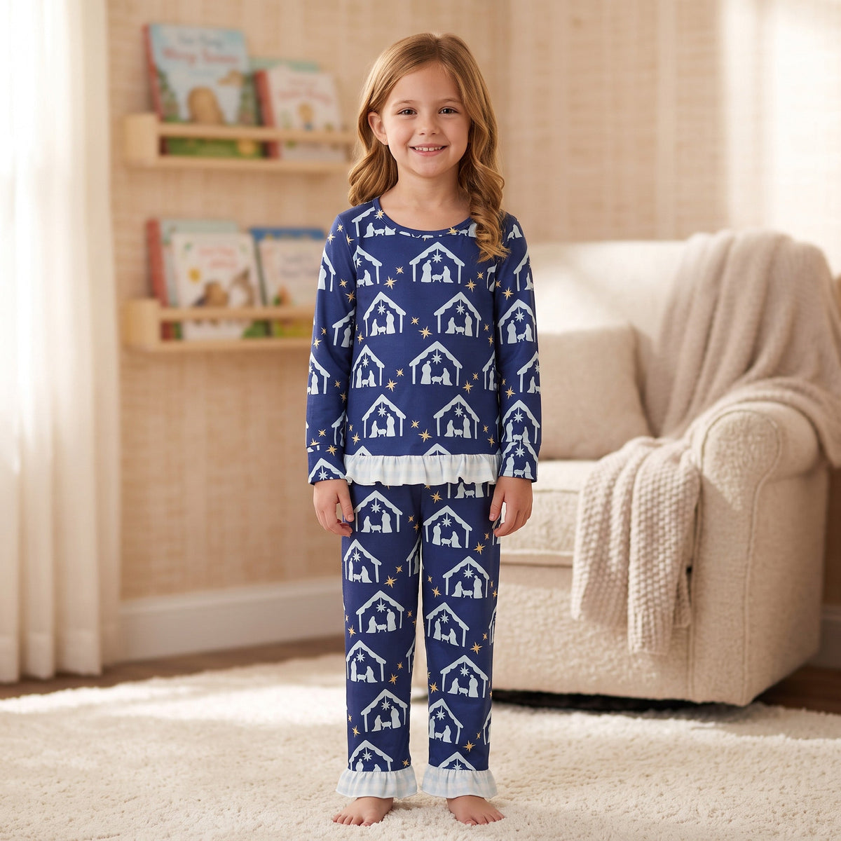 GLP3659 Christmas Jesus Ruffles Girls Pajamas Outfits