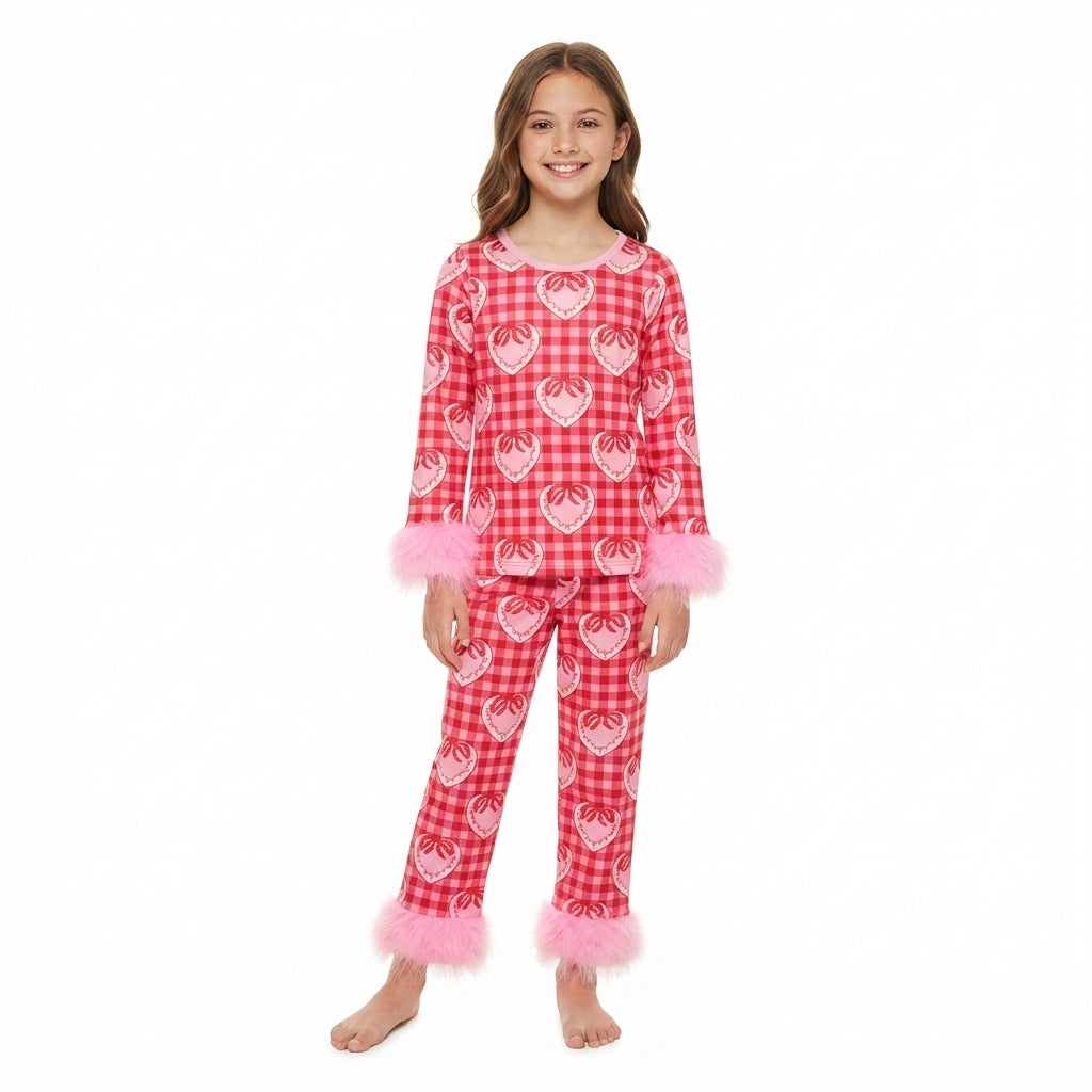 GLP3669 Valentine's Day Love Bows Feather Girls Pajamas Outfits