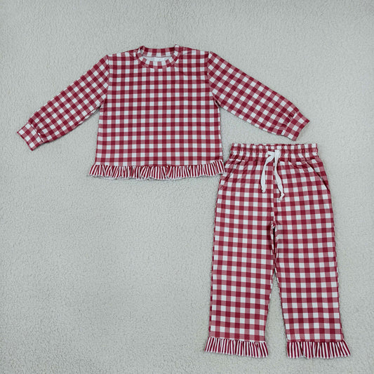 GLP3675 Fall Red Plaid Ruffles Girls Set
