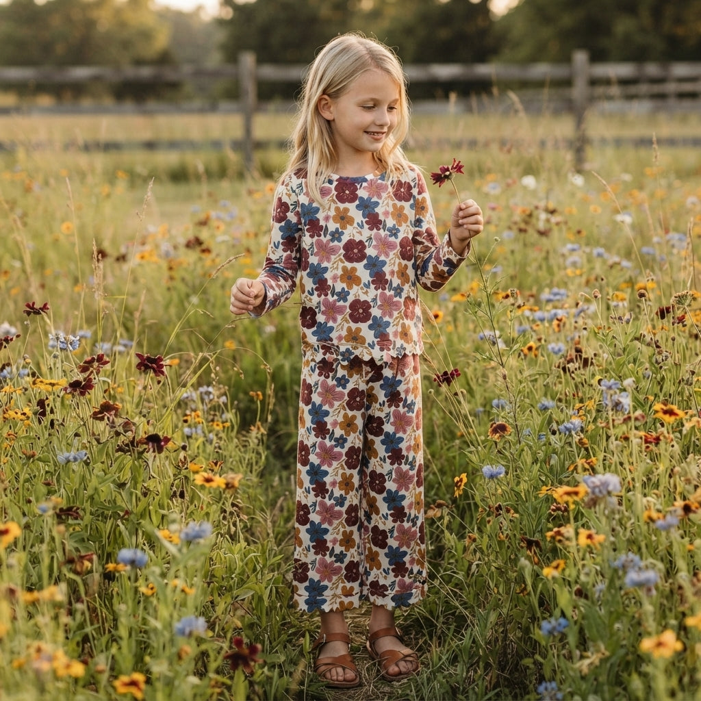 GLP3690 Fall Flower Leaf Scallop Edge Girls Set