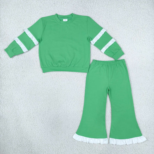 GLP3717 Solid Color Green Ruffles Girls Set