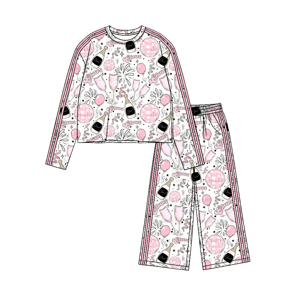 Preorder MOQ 5 pcs Each Style Happy New Year Stripe Yoga Girls Set-2026.8.20