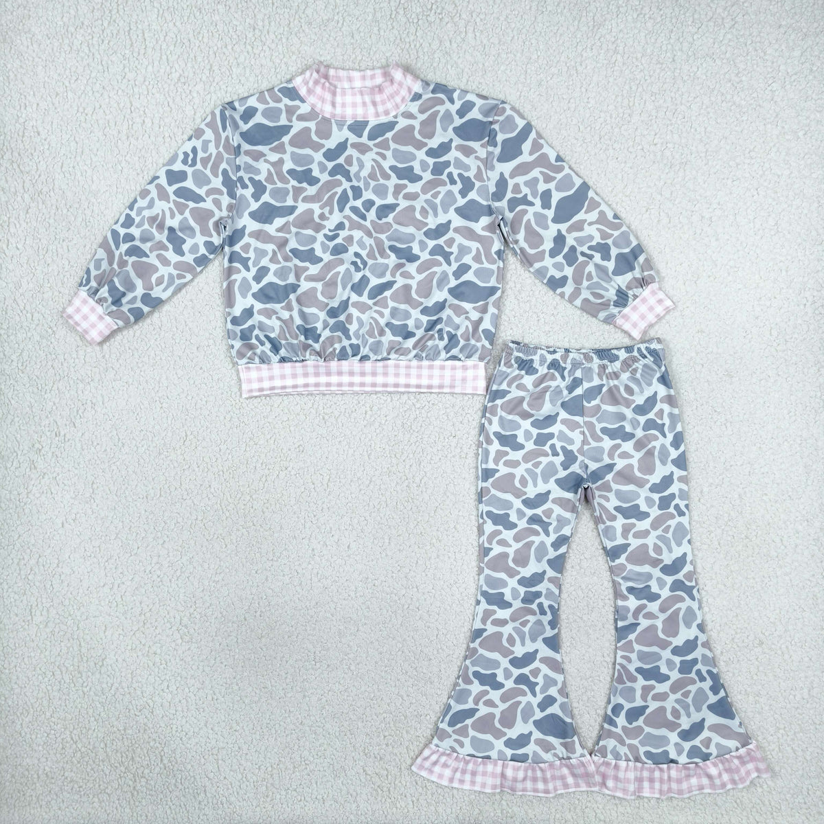 GLP3737 Hunting Camo Pink Plaid Mockneck Gray Girls Set