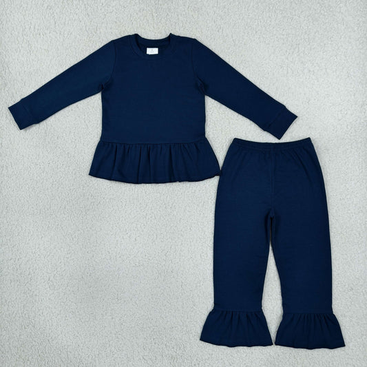 GLP3750 Solid Color Cotton Navy Ruffles Girls Set
