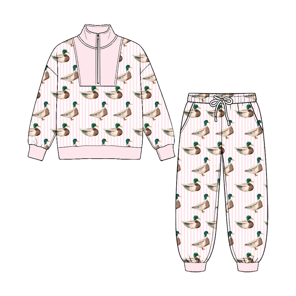 MOQ 5pcs GLP3756 pre-order  toddler girl clothes mallard ducks girl winter zipper set 2026.8.25