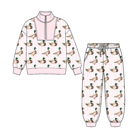 MOQ 5pcs GLP3756 pre-order  toddler girl clothes mallard ducks girl winter zipper set 2026.8.25