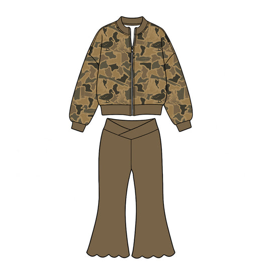Preorder MOQ 5 pcs Each Color Hunting Camo Yoga Girls Coat Scallop Edge Pants Set-2026.8.26