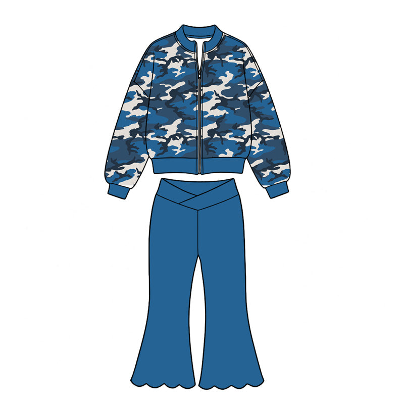 Preorder MOQ 5 pcs Each Color Hunting Camo Yoga Girls Coat Scallop Edge Pants Set-2026.8.26
