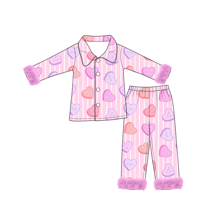 GLP3780 pre-order toddler girl clothes valentine heart print kid long sleeve pajama set-2026.8.27