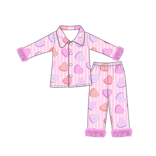 GLP3780 pre-order toddler girl clothes valentine heart print kid long sleeve pajama set-2026.8.27
