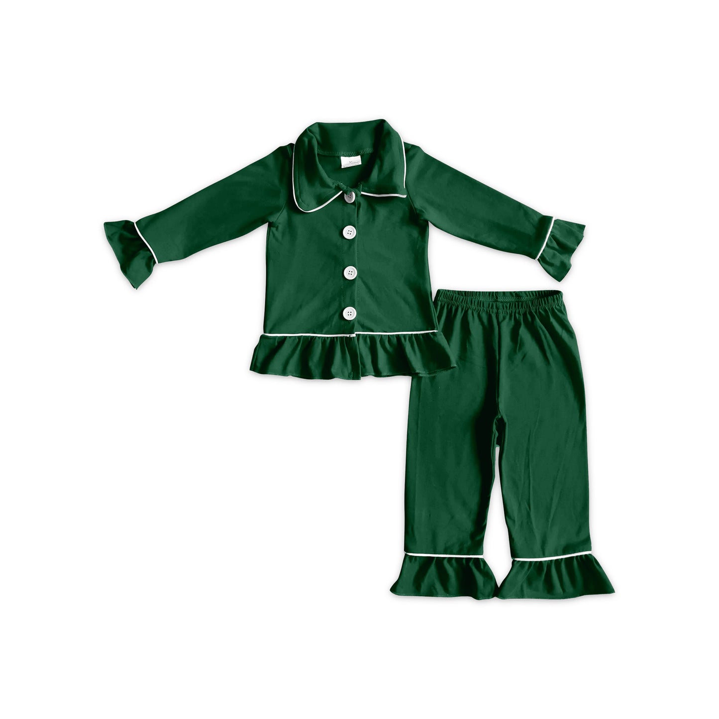 GLP3781 per-order Girls Solid Lapel Pajama 2‑Piece Set Contrast Piping Button‑Down Home Sleepwear 20260827