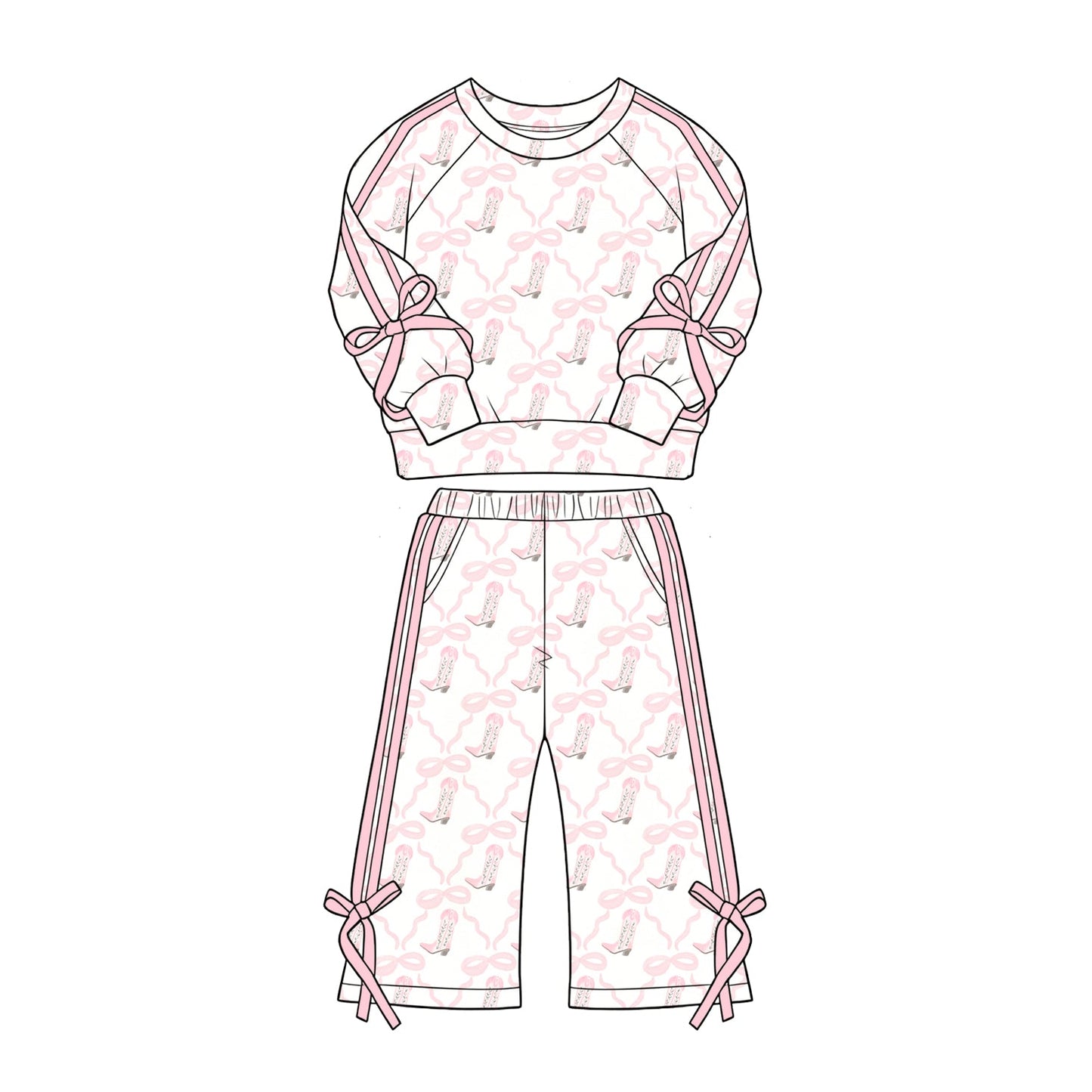 Preorder MOQ 5 pcs GLP3805 Bows Boots Pink Stripe Girls Set 202609