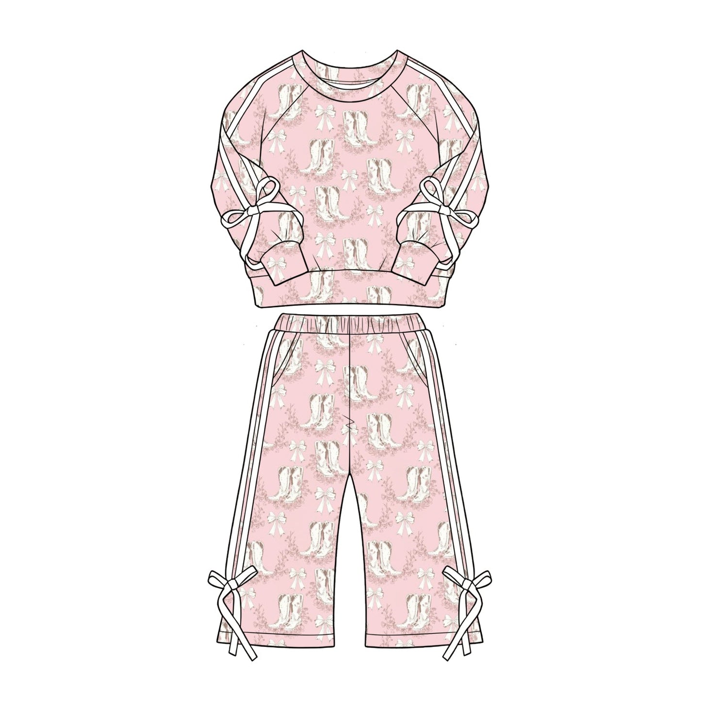 Preorder MOQ 5 pcs GLP3805 Bows Boots White Stripe Girls Set 202609
