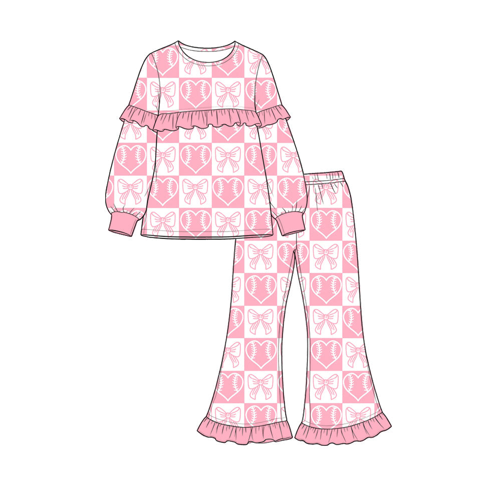 Preorder MOQ 5 pcs Each Style Baseball Love Print Pink Kids Matching Clothes 202609