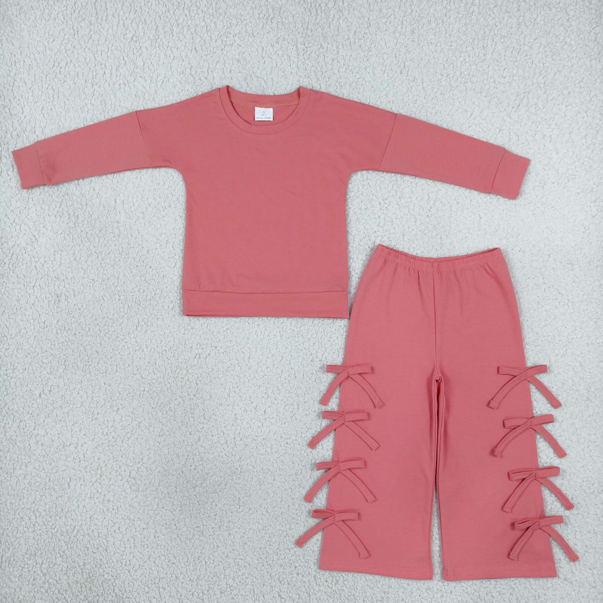 GLP3845 Solid Color Cotton Coral Red Bows Girls Set