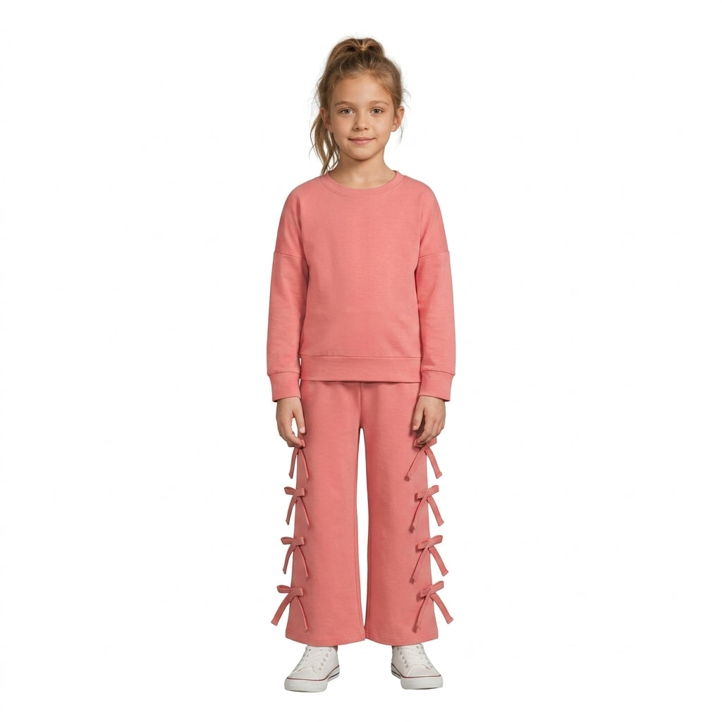 GLP3845 Solid Color Cotton Coral Red Bows Girls Set