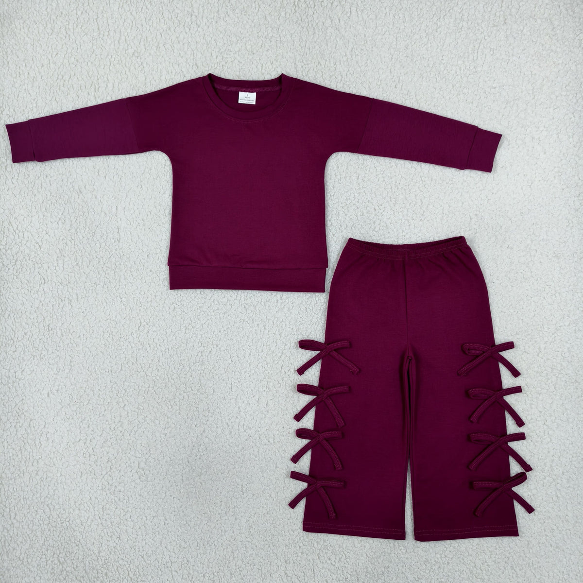 GLP3846 Solid Color Cotton Burgundy Bows Girls Set