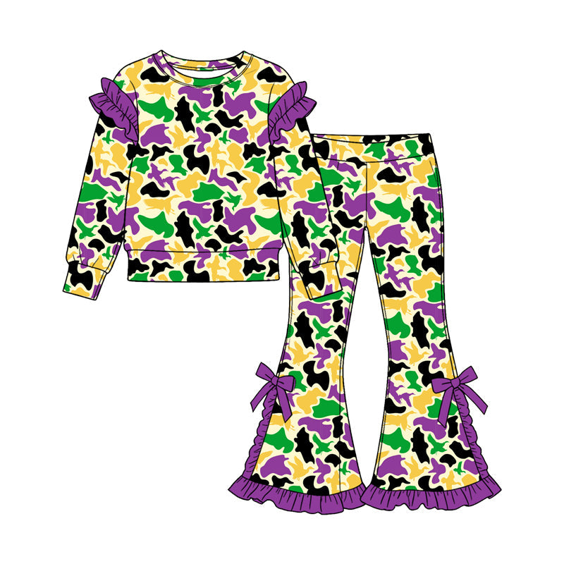 Preorder MOQ 5 pcs Each Style Mardi Gras Camo Ruffles Kids Matching Clothes 202609