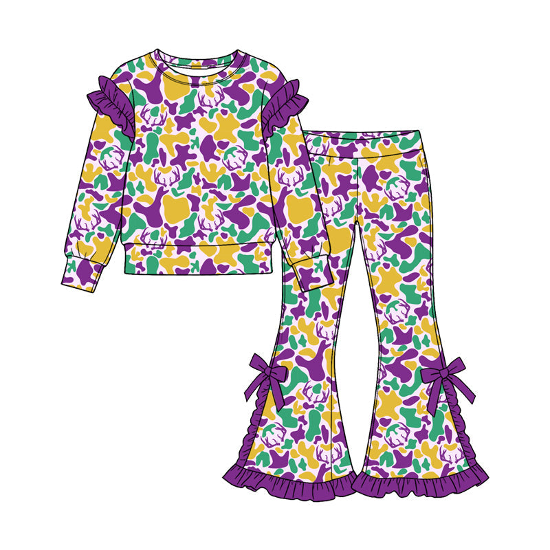 Preorder MOQ 5 pcs Each Style Mardi Gras Camo Ruffles Kids Matching Clothes 202609