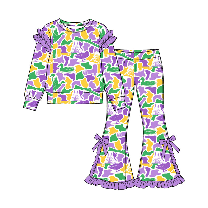 Preorder MOQ 5 pcs Each Style Mardi Gras Camo Ruffles Kids Matching Clothes 202609