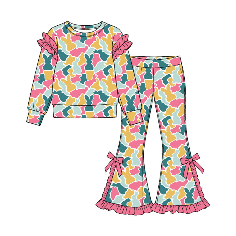 Preorder MOQ 5 pcs Each Style Easter Bunny Camo Ruffles Kids Matching Clothes 202609