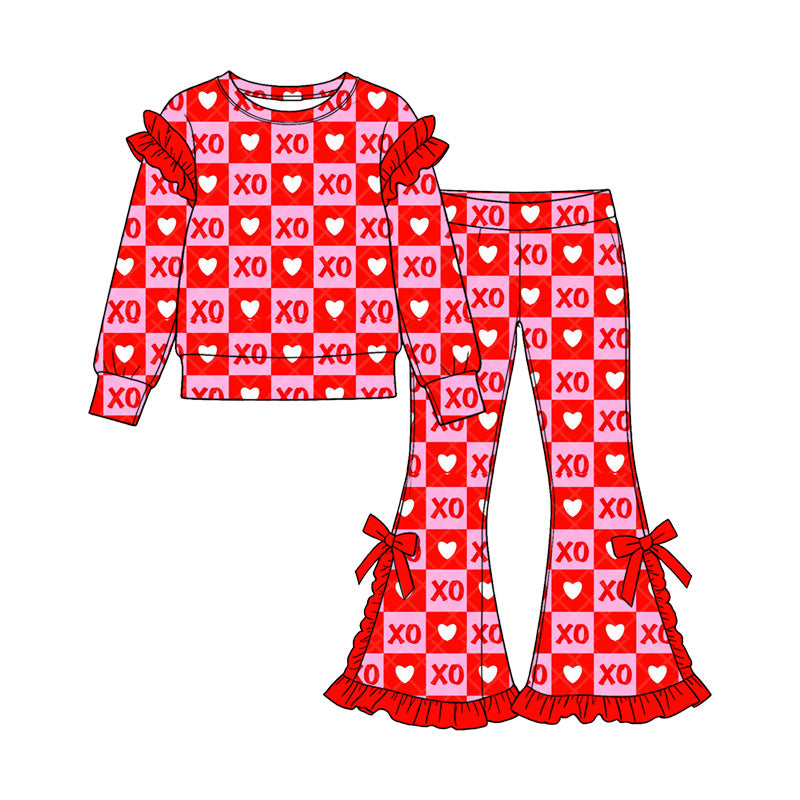 Preorder MOQ 5 pcs Each Style Valentine's Day Love Plaid Ruffles Kids Matching Clothes 202609