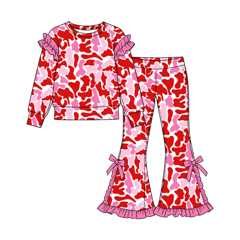 Preorder MOQ 5 pcs Each Style Valentine's Day Camo Ruffles Kids Matching Clothes 202609
