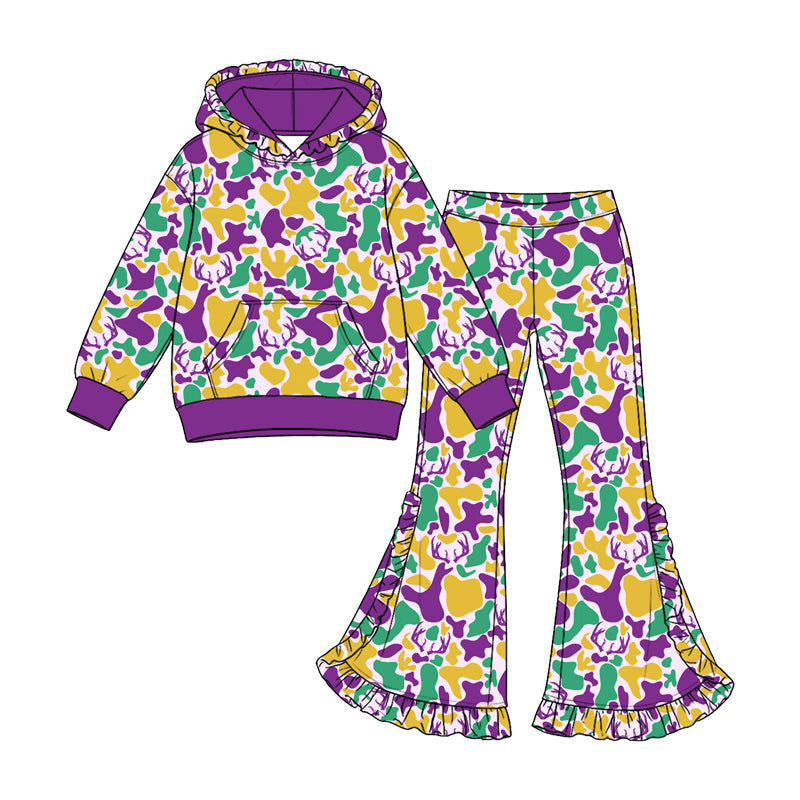 Preorder MOQ 5 pcs Each Style Mardi Gras Camo Ruffles Kids Matching Clothes 202609