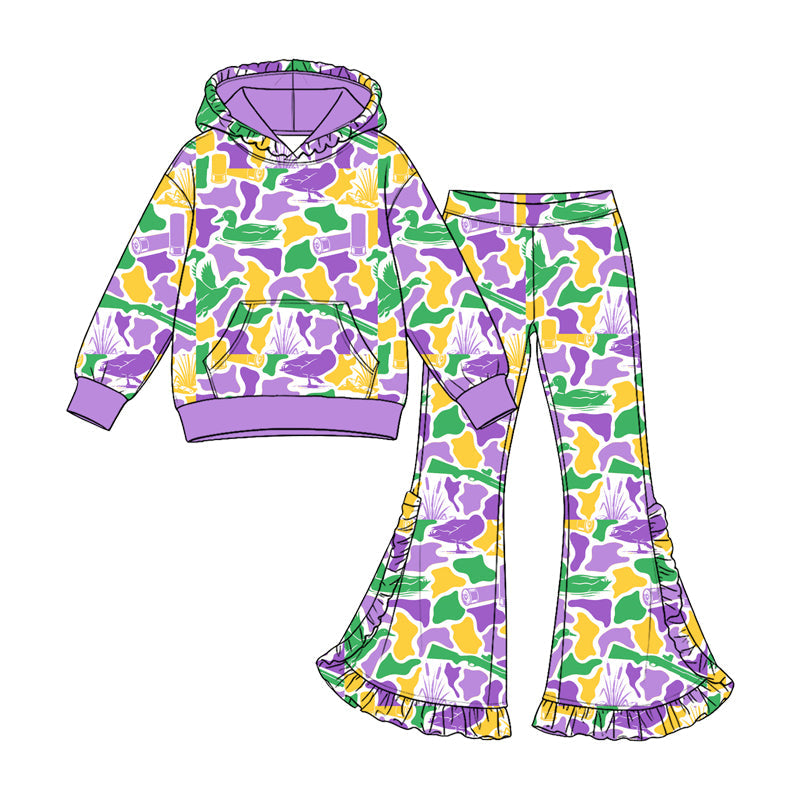 Preorder MOQ 5 pcs Each Style Mardi Gras Camo Ruffles Kids Matching Clothes 202609