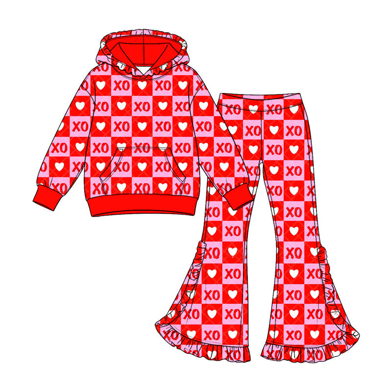 Preorder MOQ 5 pcs Each Style Valentine's Day Love Plaid Ruffles Kids Matching Clothes 202609