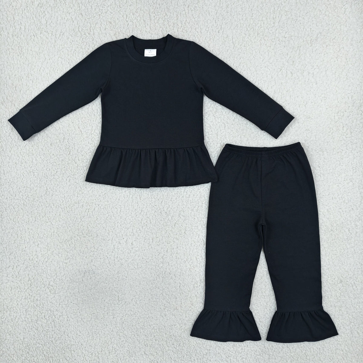 GLP3885 Solid Color Black Mockneck Girls Set