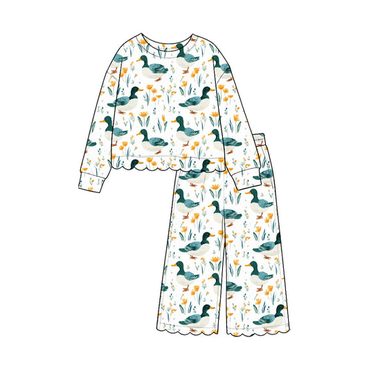 Preorder MOQ 5 pcs Each Style Mallard Ducks Girl's Jumpsuit & Scallop Edge Set Kids Matching Clothes 202609