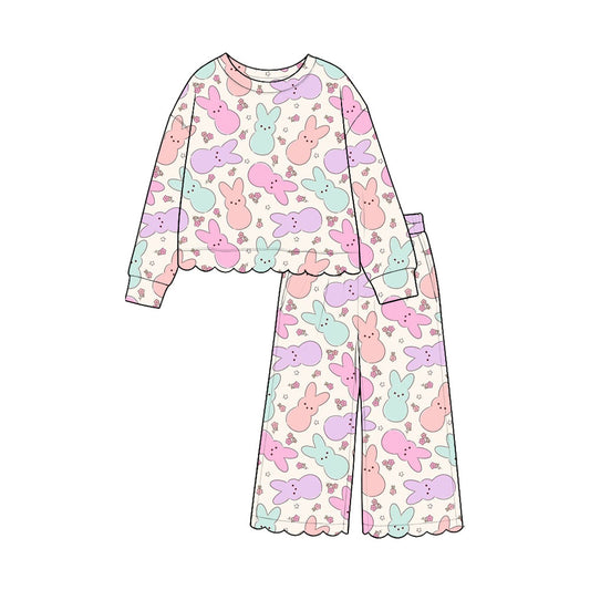 Preorder MOQ 5 pcs Each Style Easter Bunny Girl's Jumpsuit & Scallop Edge Set Kids Matching Clothes 202609