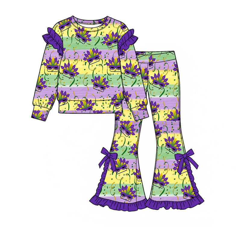 Preorder MOQ 5 pcs Each Style Mardi Gras Purple Ruffles Kids Matching Clothes