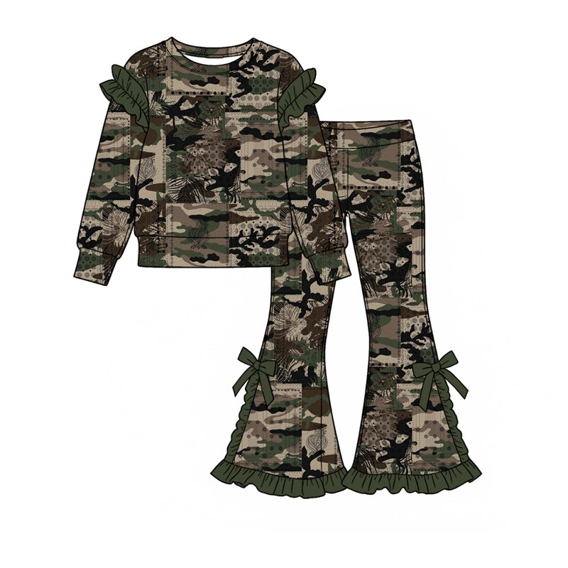 Preorder MOQ 5 pcs Each Style Hunting Duck Deer Ruffles Kids Matching Clothes