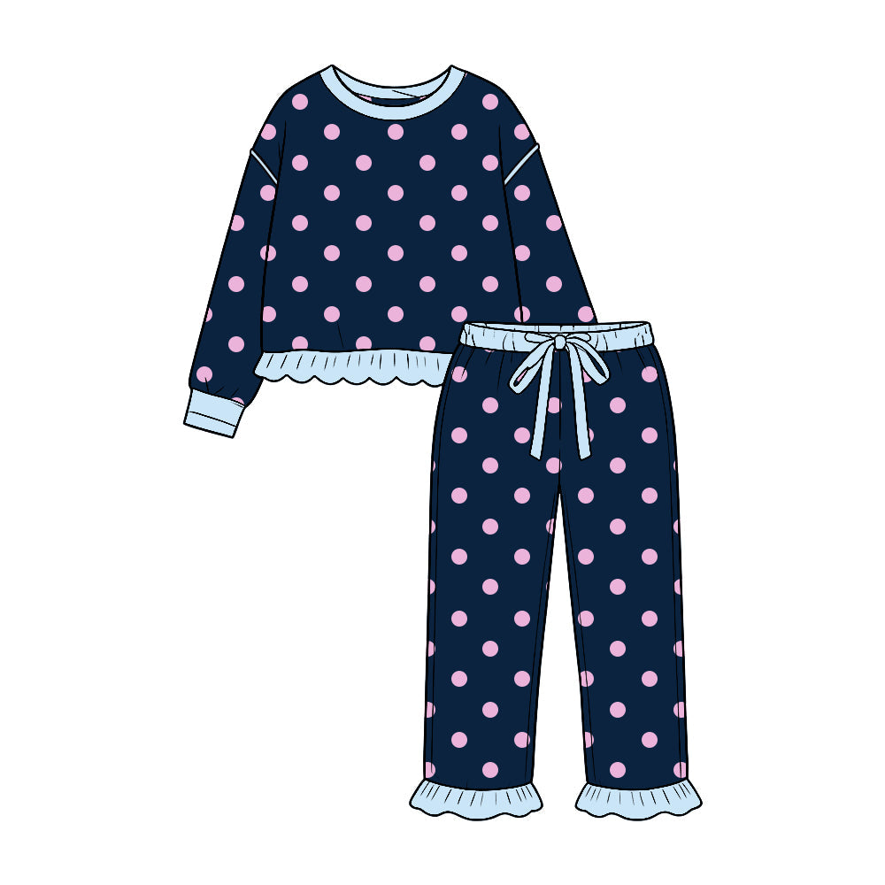 Preorder MOQ 5 pcs Each Style Dots Ruffles Girls Set Kids Matching Clothes