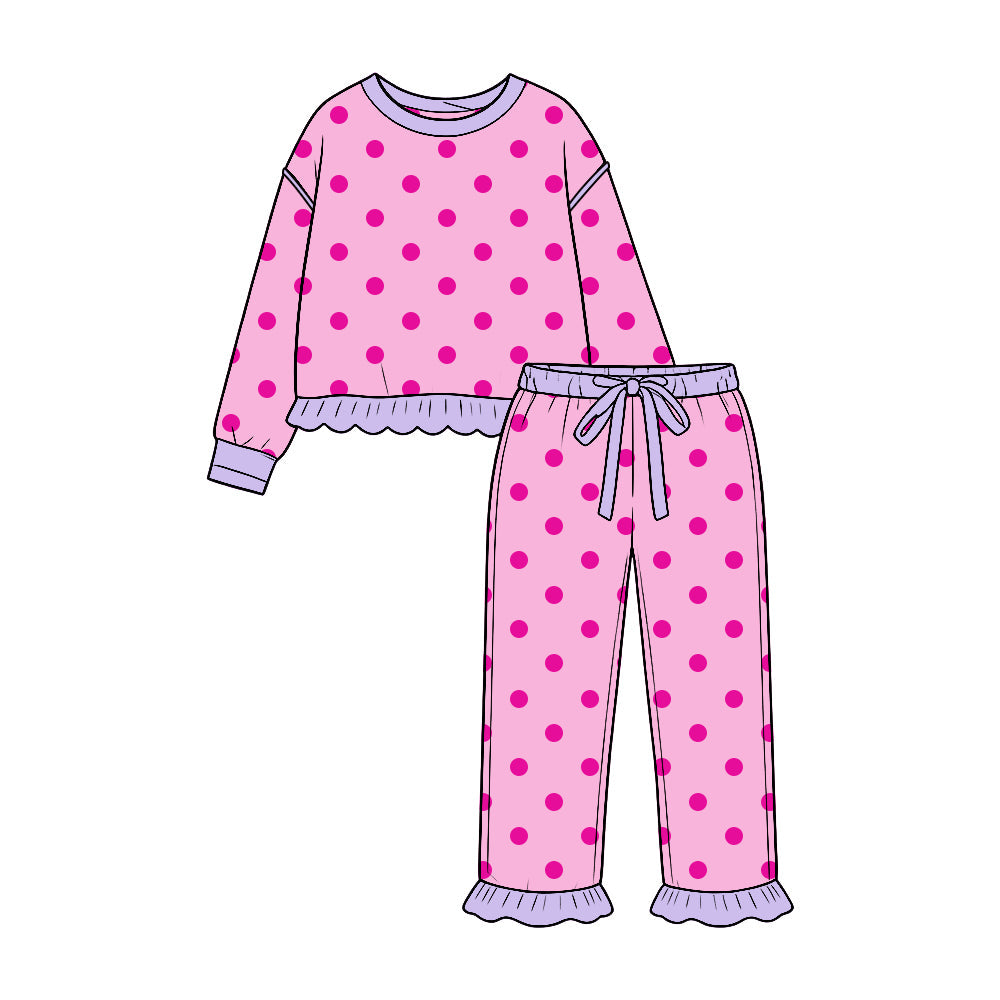 Preorder MOQ 5 pcs Each Style Dots Ruffles Girls Set Kids Matching Clothes